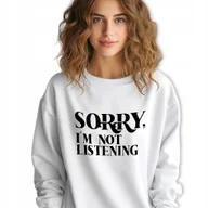 Bluzy damskie - BIAŁA BLUZA Damska Dresowa I'M NOT LISTENING Lyrics Wzory Rozmiar M - miniaturka - grafika 1