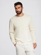 Bluzy męskie - Bluza męska dresowa BASIC z okrągłym dekoltem kremowa V11 OM-SSBN-0175 S - miniaturka - grafika 1