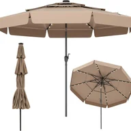 Parasole ogrodowe - Parasol Ogrodowy Zewnętrzny 3, Parasol Balkonowy z Regulacją Nachylenia, Korba, 32 Diody LED, 3-warstwowa Czasza, 8 Żeber, bez Podstawy, Brązowy - miniaturka - grafika 1