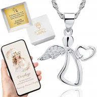 Biżuteria dla dzieci - Srebrny zestaw łańcuszek z aniołkiem ozdobionym cyrkoniami rodowany srebro - miniaturka - grafika 1