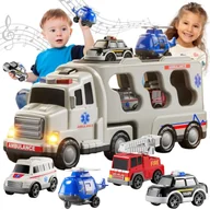 Zabawki interaktywne dla dzieci - WOOPIE LAWETA DROGOWA ZESTAW 5 AUT - AMBULANS - miniaturka - grafika 1