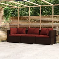 Sofy ogrodowe - Lumarko 3-osobowa sofa ogrodowa z poduszkami, polirattan, brązowa - miniaturka - grafika 1