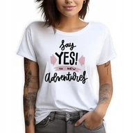Zestawy upominkowe - Koszulka Damska Biała T-Shirt roz.M NEW ADVENTURES Podróżniczka Mix Wzorów - miniaturka - grafika 1