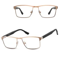 Okulary korekcyjne, oprawki, szkła - Męskie oprawki korekcyjne okulary zerówki 876F różowe złoto - miniaturka - grafika 1