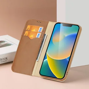 Dux Ducis Hivo skórzane etui z klapką pokrowiec ze skóry naturalnej portfel na karty i dokumenty iPhone 14 brązowy - Portfele - miniaturka - grafika 14