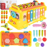 Zabawki interaktywne dla dzieci - Autobus Edukacyjny Sorter Montessori Cymbałki Zbij Robaczka Młoteczek - miniaturka - grafika 1