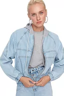 Koszule damskie - Trendyol Damska koszula z kołnierzem jednokolorowa kurtka oversize, niebieska, 38, NIEBIESKI, 64 - miniaturka - grafika 1