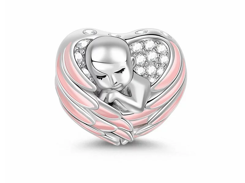 Pandora Valerio.pl Rodowany srebrny charms do serce dziecko skrzydła niemowlę noworodek baby child srebro 925 NEW197 NEW197