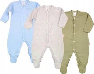 Pajac 3-pak Bawełna ORGANIC GOTS Jasny niebieski/Melanż/Khaki r 62 KLEKLE - Pajacyki dla niemowląt - miniaturka - grafika 1