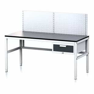 Stół warsztatowy MECHANIC II z panelem perforowanym, 1600 x 700 x 745-985 mm, 1 kontener szufladowy, szary/antracyt - Stoły warsztatowe - miniaturka - grafika 1