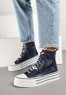 Trampki damskie - Niebieskie Trampki na Grubej Podeszwie w Serduszka za Kostkę Umirana - miniaturka - grafika 1