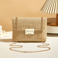 Torebki damskie - TEMU Torba na ramię dla kobiet z łańcuszkowym paskiem, letnia plażowa torba słomkowa z klapką, stylowy dodatek na codzienne i wieczorowe stylizacje - miniaturka - grafika 1