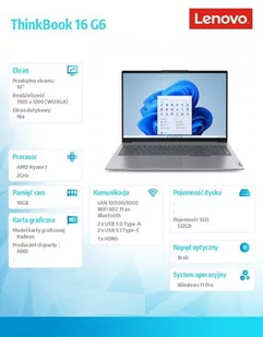 ThinkBook 16 G6 21KK002FPB W11Pro 7730U/16GB/512GB/INT/16.0 WUXGA/Arctic Grey/3YRS OS + CO2 Offset - Laptopy - miniaturka - grafika 9