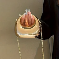 Torebki damskie - TEMU Damska Złota Akrylowa Mini Torebka w Kształcie Półksiężyca - Błyszcząca Torebka Wieczorowa w Rozmiarze Dłoni z Paskiem na Łańcuszku i Zapięciem - miniaturka - grafika 1