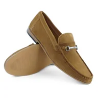 Mokasyny męskie - Loafersy męskie z naturalnego zamszu brązowe rozmiar 40 - miniaturka - grafika 1