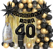 Balony i akcesoria - ŚCIANKA DEKORACJE ZESTAW BALONÓW NA 40 URODZINY DOWOLNE IMIĘ 81 SZT - miniaturka - grafika 1