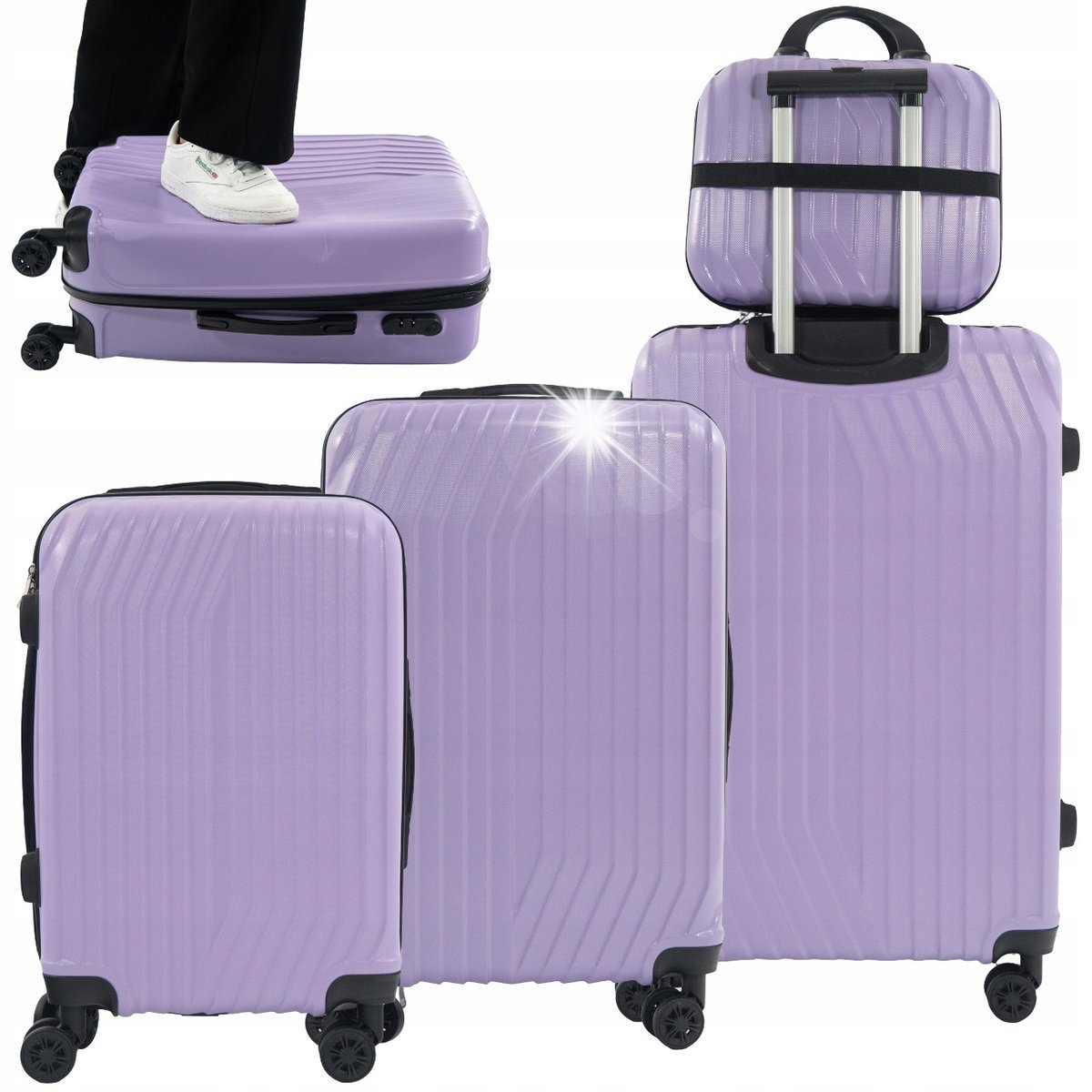 ZESTAW WALIZEK ABS 4w1 PODRÓŻNYCH KOMPLET Bagaż na Kółkach Lekkie Twarde