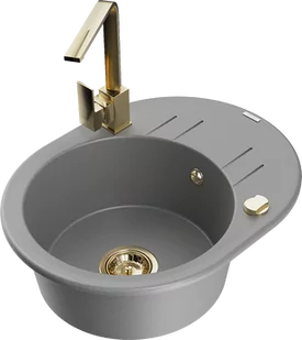 Mexen Kevin zlewozmywak granitowy 1-komorowy z ociekaczem i baterią kuchenną Rita, szary - 6517-71-670300-50 - Zlewozmywaki z baterią - miniaturka - grafika 1