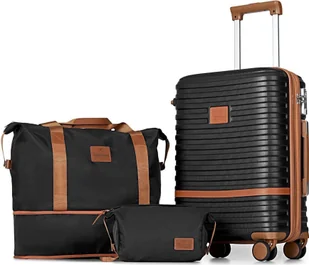 Joyway walizka podróżna zestaw walizka na kółkach ABS zamek TSA 4 kółka w tym torba podróżna i kosmetyczka - czarny/brązowy - Torby podróżne Joyway walizka podróżna zestaw walizka na kółkach ABS zamek TSA 4 kółka w tym torba podróżna i kosmetyczka - czarny/brązowy - Torby podróżne - miniaturka - grafika 1