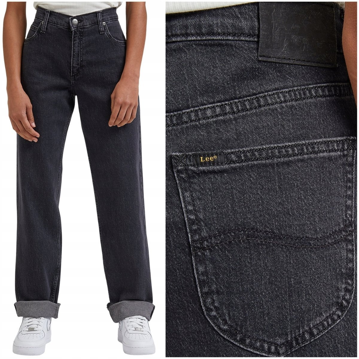 Lee Jane EveningDark proste czarne wysokie damskie spodnie jeansowe W31 L31