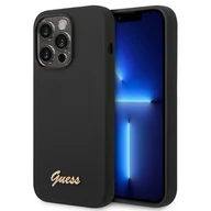 Etui i futerały do telefonów - Guess GUHCP14LSLSMK iPhone 14 Pro 6,1` czarny/black hard case Silicone Vintage Gold Logo - miniaturka - grafika 1