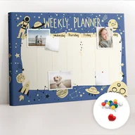 Planery - Organizer, Tablica korkowa 100x70 cm + Kolorowe Pinezki - Kosmiczny tygodniowy planer - miniaturka - grafika 1