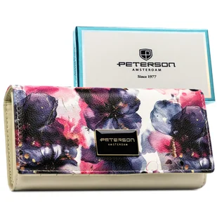 PETERSON Poziomy duży portfel damski na zatrzask kolorowy modny z kwiatowym wzorem skóra naturalna i ekologiczna rozbudowany na karty gotówkę i doku.. - Portfele - miniaturka - grafika 1