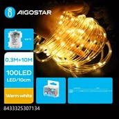 Oświetlenie świąteczne - Lampki choinkowe Aigostar Wężyk led 5mm 10mb sznur 100 led na baterie białe ciepłe 8 funkcji Wężyk led 5mm 10mb sznur 100 led na baterie białe ciepłe 8 funkcji - miniaturka - grafika 1