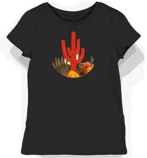 Koszulka damska czarna z nadrukiem czerwonego kaktusa saguaro S - Koszulki i topy damskie - miniaturka - grafika 1