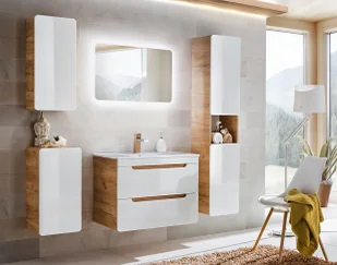 Zestaw podwieszanych mebli łazienkowych Zeftox 3Q 80 cm - Biały połysk - Meble łazienkowe - miniaturka - grafika 1
