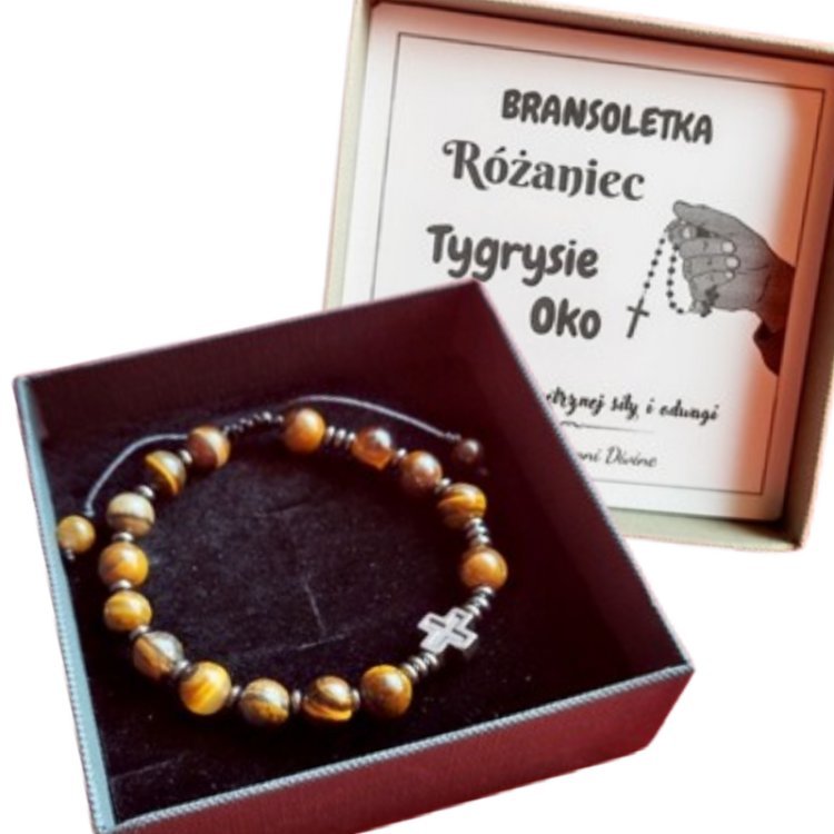 TYGRYSIE OKO RÓŻANIEC na rękę Męska BRANSOLETKA z kamieni regulowany obwód /GiovanniDivine