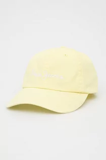 Czapki damskie - Pepe Jeans czapka bawełniana LUCIA CAP kolor żółty z aplikacją - grafika 1