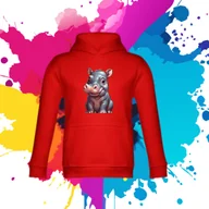 Bluzy dla dziewczynek - Bluza dziecięca typu kangurka z kapturem w kolorze czerwonym z nadrukiem Hipcio 6 lat - miniaturka - grafika 1