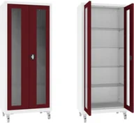 Meble i wyposażenie gabinetów medycznych - XSML.112.9010.3005 mobilna szafa lekarska 2-skrzydłowa 1-komorowa biało-bordowa na kołach - miniaturka - grafika 1