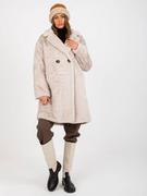 Płaszcze damskie - Płaszcz jasny beżowy casual zimowy rękaw długi długość przed kolano podszewka kieszenie dwurzędowy guziki dwurzędowe - miniaturka - grafika 1