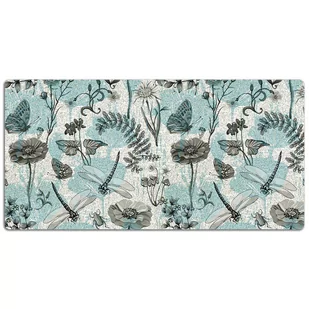 Mata z nadrukiem na biurko Kwiaty i ważki 120x60 cm, Dywanomat - Podkładki na biurko - miniaturka - grafika 1