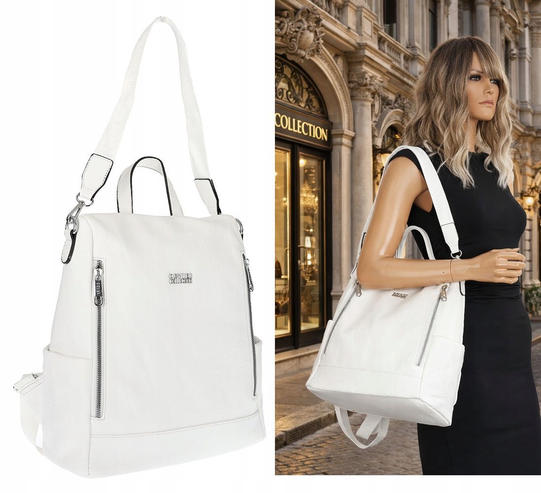 Torebka Damska Włoskiej marki Coveri Collection Plecak 2w1 CC028 Biała