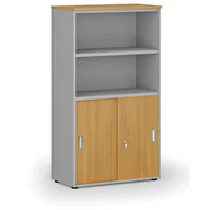 Szafy biurowe - Szafa biurowa kombinowana PRIMO GRAY, drzwi przesuwne na 2 poziomach, 1434 x 800 x 420 mm, szary/buk - miniaturka - grafika 1