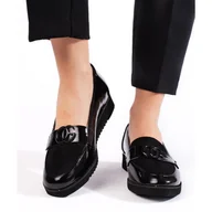 Mokasyny damskie - Goodin Eleganckie lordsy damskie czarne - miniaturka - grafika 1
