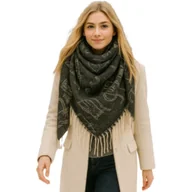 Apaszki i szaliki damskie - Chusta damska bawełniana KOTY ciepła duża 135x135 z frędzlami XAC-13-2 czarny - miniaturka - grafika 1