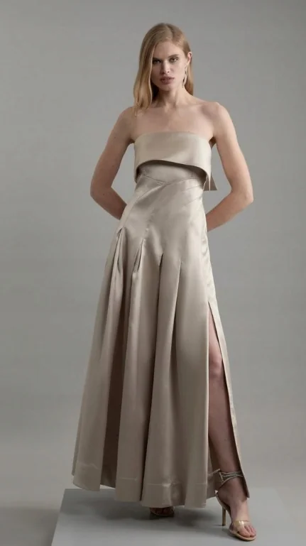 KAREN MILLEN SATYNOWA SUKIENKA MAXI BEZ RAMION Z ROZCIĘCIEM 36 2GA