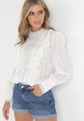 Bluzki damskie - Biała Bluzka z Koronką i Metaliczną Nitką Moressley - miniaturka - grafika 1