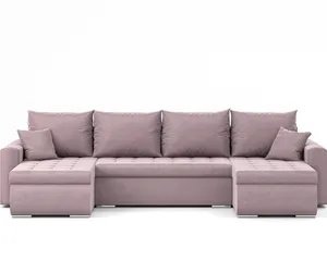Narożnik Luis, narożnik U-kształt, sofa, kanapa, z funkcją spania, pojemnik na pościel, dekoracyjne pikowanie, meble tapicerowane, Riviera 62, różowy