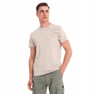Męska bawełniana koszulka w militarnym stylu beżowa OM-TSWT-0202 V1 r. L - Koszulki męskie - miniaturka - grafika 1