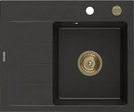 Zlewozmywaki - Mexen Ben zlewozmywak granitowy 1-komorowy z ociekaczem lewy 600 x 500 mm, czarny/złoty metalik, syfon złoty - 6522605000-75-G - miniaturka - grafika 1