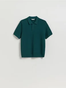 Reserved - Strukturalny sweter polo - morski - Swetry męskie - miniaturka - grafika 1