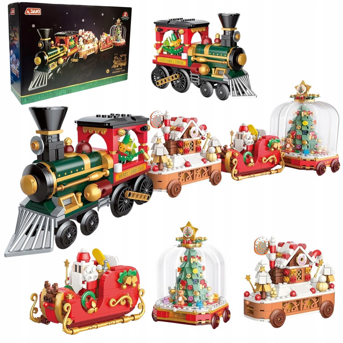 Klocki świąteczny pociąg 4w1 Mikołaj domek choinka prezent Boże Narodzenie