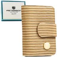 Portfele - Mały portfel damski PETERSON rfid stop skóra naturalna i ekologiczna lakierowany pionowy na zatrzask i suwak beżowy karty gotówka pudełko producenta - miniaturka - grafika 1