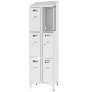 Szafa socjalna z gniazdkiem elektrycznym w każdej skrytce MSUS 323 V NÓŻKI - Szafki BHP - miniaturka - grafika 1