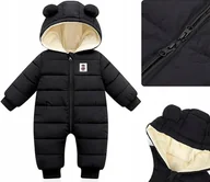 Kombinezony dla dzieci - KOMBINEZON ZIMOWY ŚNIEGOWY ŚPIOSZEK DLA NIEMOWLAKA 72cm CIEPŁY POLAR CZARNY - miniaturka - grafika 1